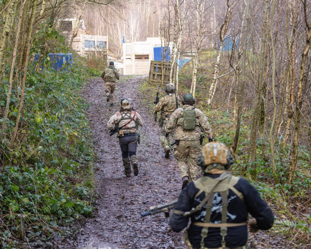 Airsoft player running into battle at The Kingdom