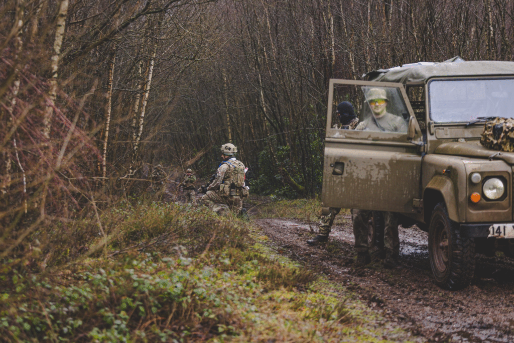 Military Land Rover at The Kingdom airsoft site