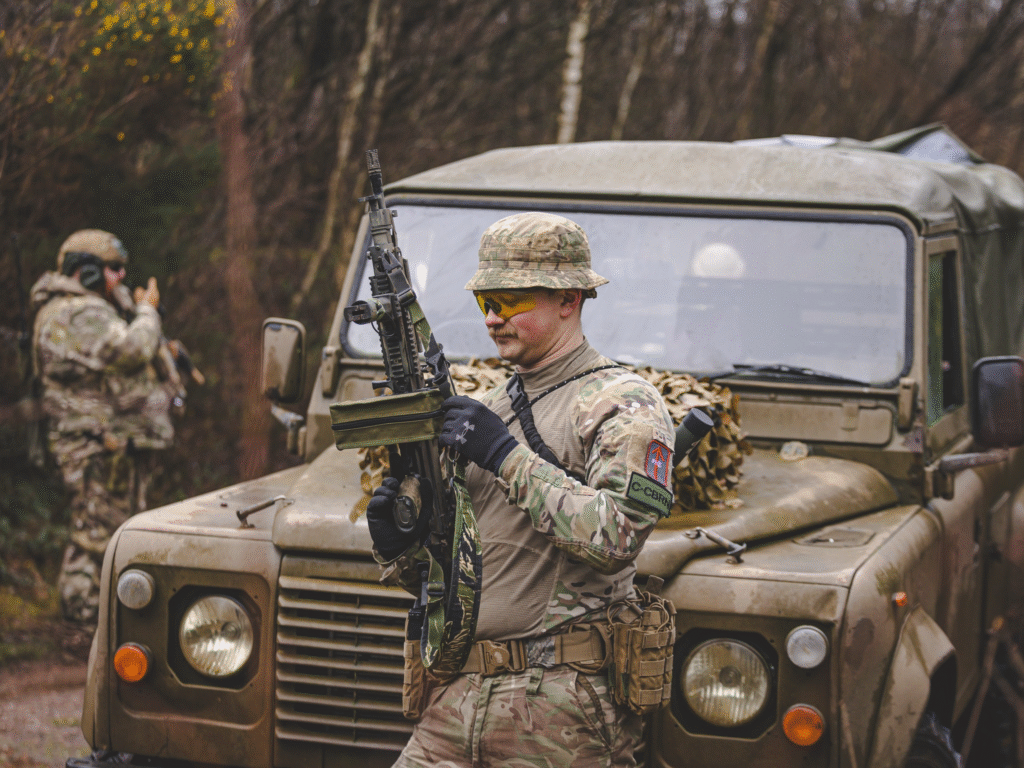 Airsoft player with an M249 at The Kingdom